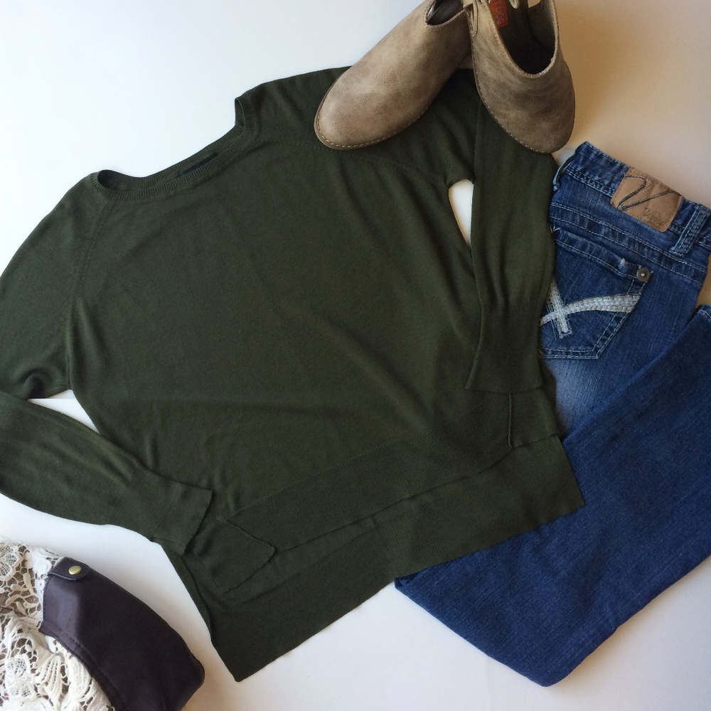 Zara Pullover Sweater Olive Green Lightweight Sz S